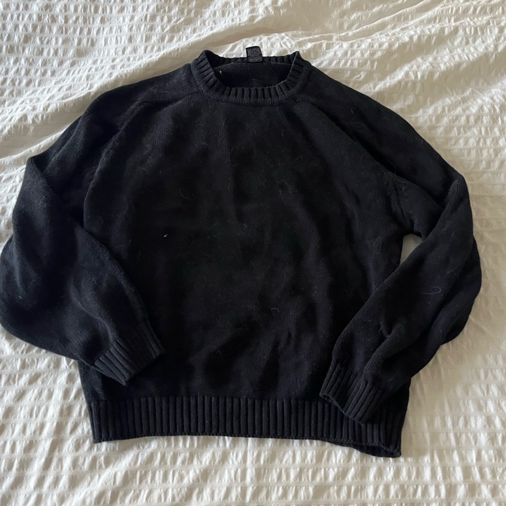 Lands' End Women's Black Cotton Crew Neck Sweater